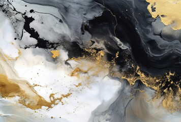 Fototapeta na wymiar Black and gold Abstract painting,Generative AI