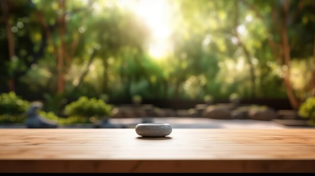 zen garden with table HD 8K wallpaper Stock Photographic Image