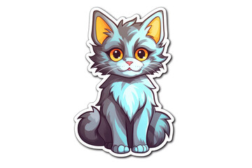 Kitten Sticker On White Background. Generative AI