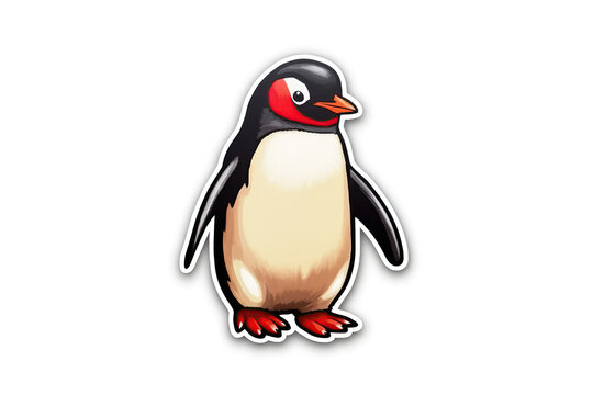 Penguin Sticker On White Background. Generative AI