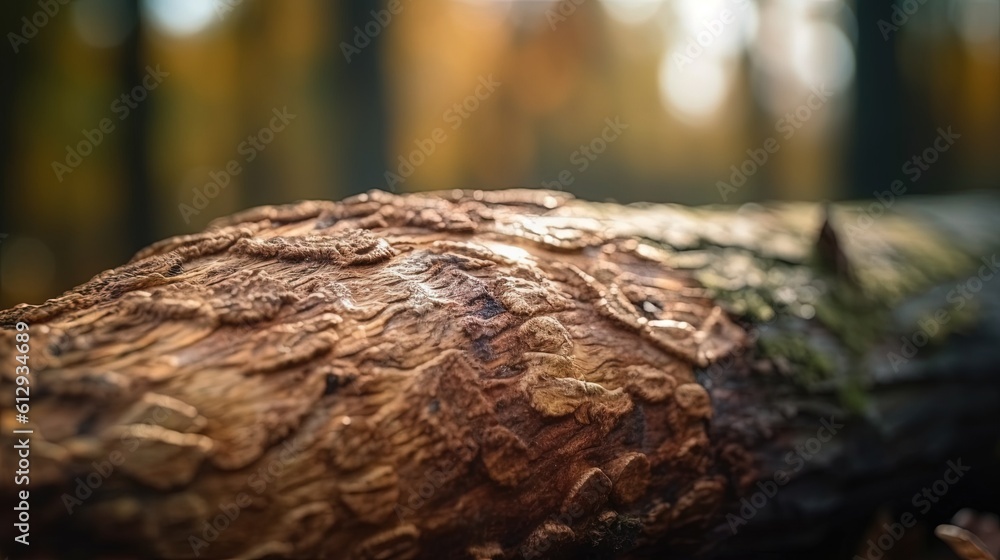 Aufkleber a close up of a tree trunk in a forest with trees in the background. generative ai