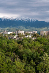 Fototapeta na wymiar modern green Kazakh city of Almaty with beautiful mountains