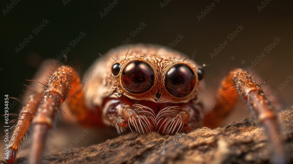 Poster  a close up of a jumping spider on a branch of wood.  generative ai