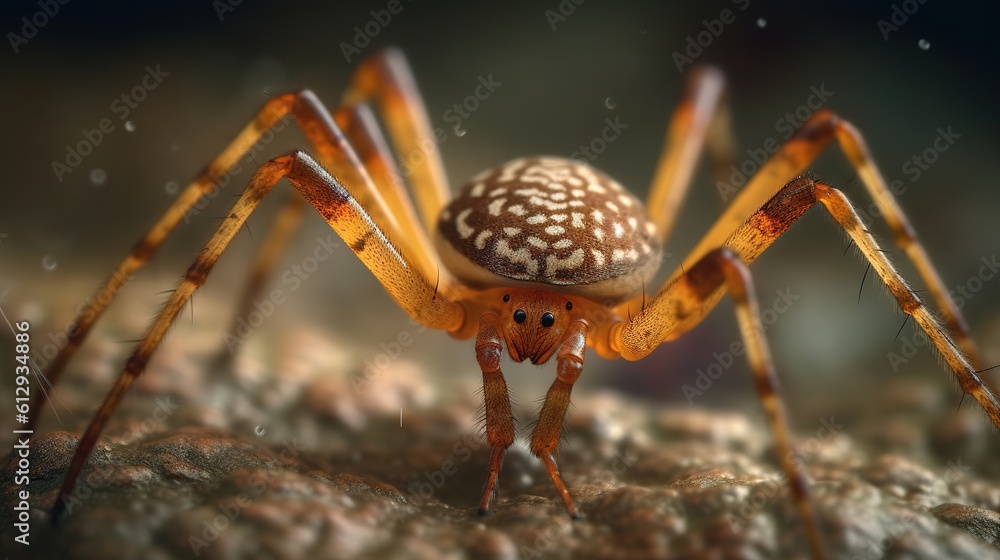 Poster a close up of a spider with a ball on its back. generative ai