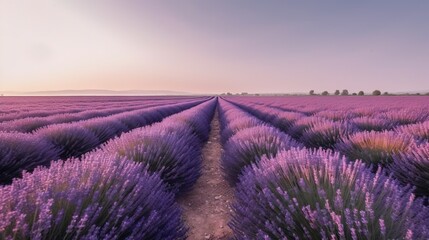 Fototapeta na wymiar a field of lavender flowers with a sunset in the background. generative ai