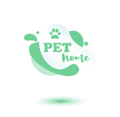 Pet friendly tag. Green label and stikers emblem with drops of paw for web and print tag. Pet friendly and care label. Vector illustration for you design.