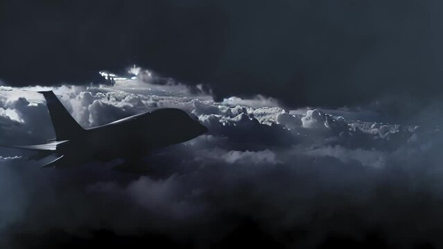 Small spy airplane in the sky at night with Clouds
Flying in stormy Clouds, 2023
