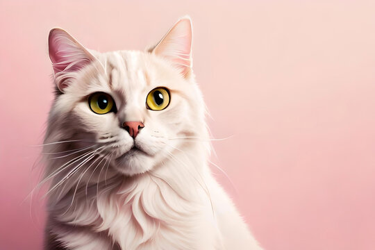 Scottish Straight cat on light pink background