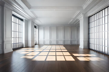 Empty room with white walls, created with Generative AI technology