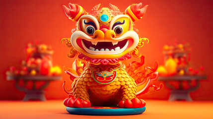 Chinese New Year of the Dragon 2024. New Year's poster with a cartoon 3d dragon on the background of a Christmas tree. Vector illustration of a dragon at the Christmas tree with toys. Generative ai