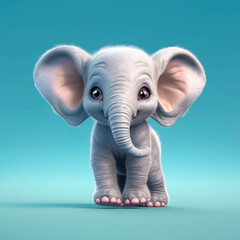 Cartoon character cute elephant 3d illustration isolated. Cartoon baby elephant print for clothes, stationery, books, merchandise. Toy baby elephant 3D character banner. Generative ai