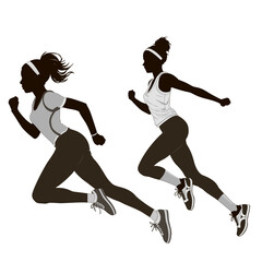 Fototapeta na wymiar Running woman, abstract vector black silhouette