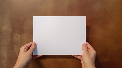 Hands holding paper blank. AI generated.