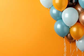 colorful party balloons over a yellow seamless background