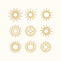 set of sun vector line art logo symbol design, abstract sun bundle illustration design