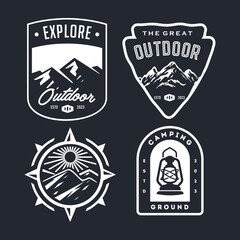 Fototapeta premium set collection of vintage adventure badge. Camping emblem logo with mountain illustration in retro hipster style. 