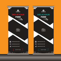Roll Up Banner Design, Delicious Food Banner Template Design