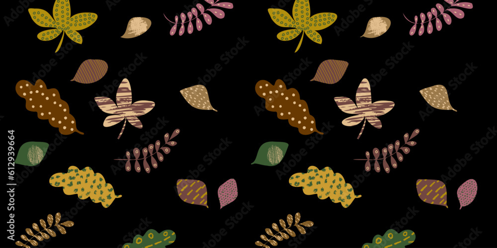 Poster seamless pattern with autumn leaves. texture illustration with a pattern. hand drawing. vector illus