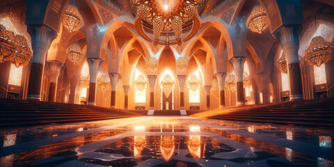 Obraz premium Islamic architecture interior, mosque, palace. Generative AI