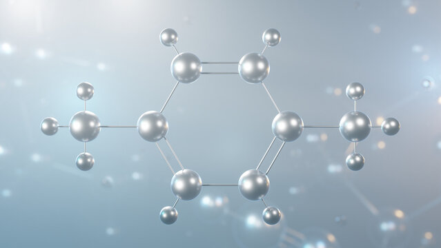 p-xylene molecular structure, 3d model molecule, para-xylene, structural chemical formula view from a microscope
