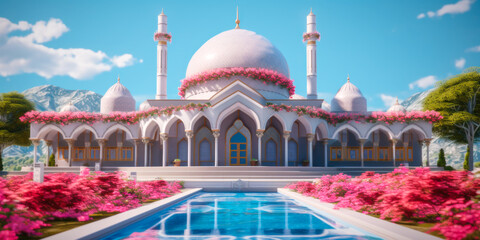 Islamic architecture exterior, mosque. Generative AI