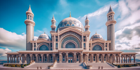 Fototapeta premium Islamic architecture exterior, mosque. Generative AI