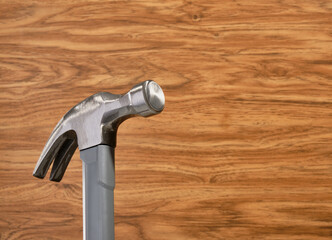 Construction concept. Gray hammer and idea of construction and design. Copy space for text.