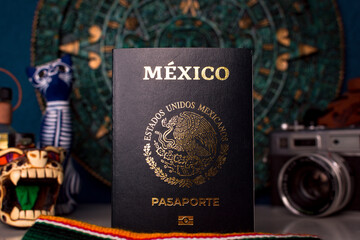 Mexican passport with elements of its culture.