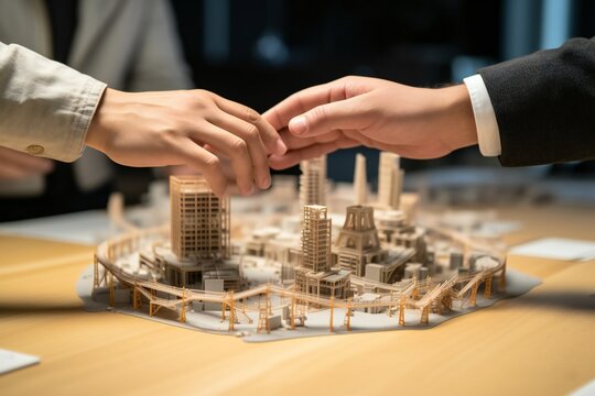 Friendly handshake of two architects. Generative AI