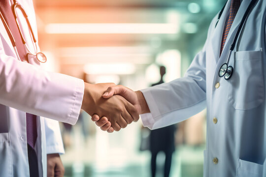Friendly handshake of two doctors. Generative AI