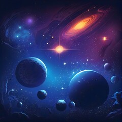 Fototapeta na wymiar outer space game background, stars, dark nebula, cartoon anime style