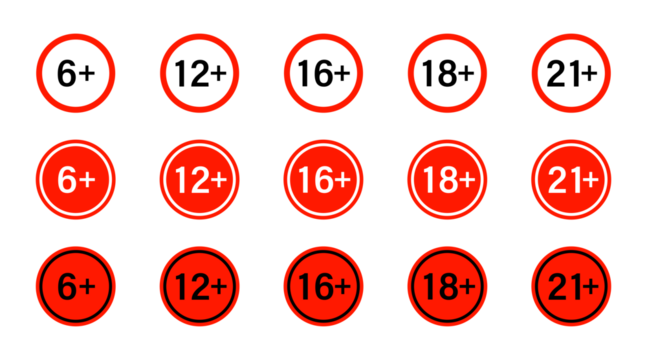 Age restriction icon set. Age limit icons. Forbidden sign
