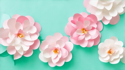 Paper flowers on pastel background, generative ai