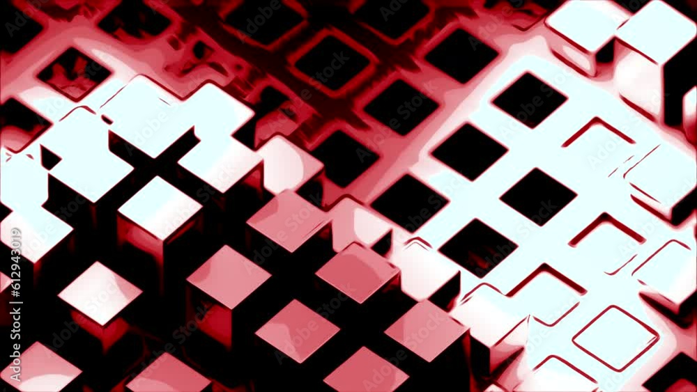 Poster red and purple background with squares. design. small rising and falling squares made in 3d format