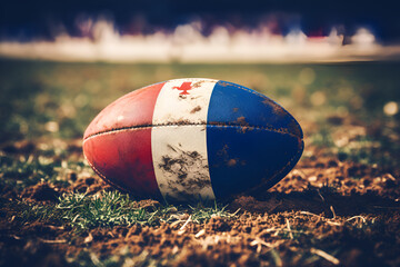 baseball ball on the background of the french flag baseball american football advertising banner on dark background space for text ball player runs game France generative ai 