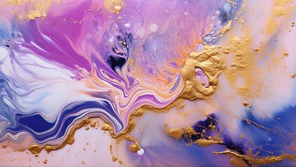 Harmonic Whirlpool: Abstract Fusion of Gold, Purple, White, and Blue ,Generative AI
