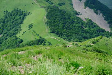View of the green slope of the mountain