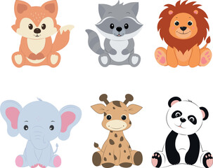 Fototapeta premium set of cute cartoon animals