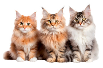 Cute cats on white background, pets concept, realistic 3D illustration, generative ai