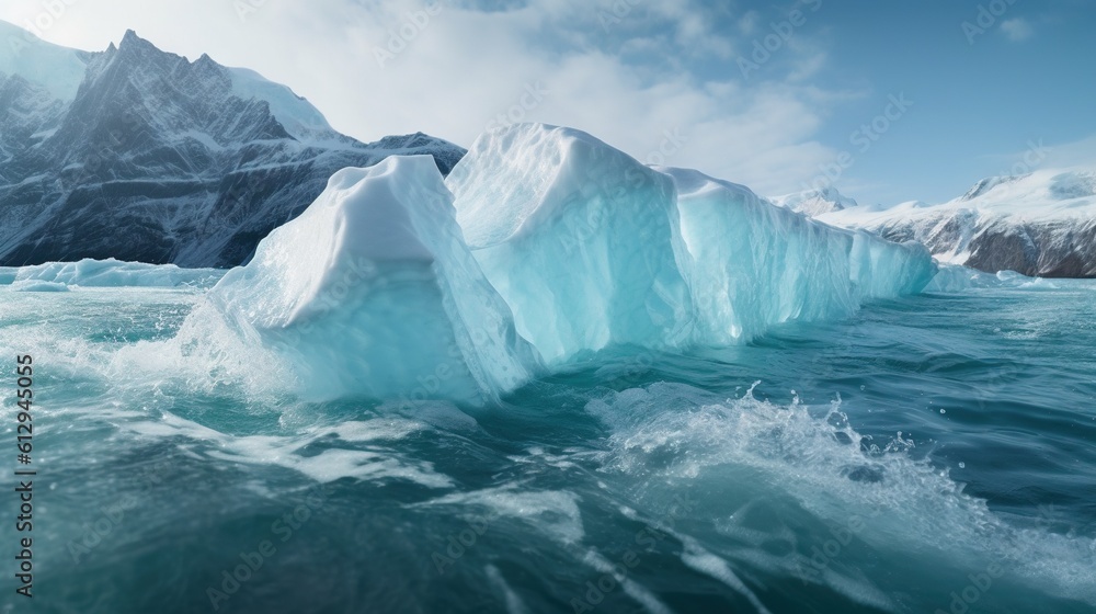 Poster a large iceberg floating in the middle of the ocean. generative ai