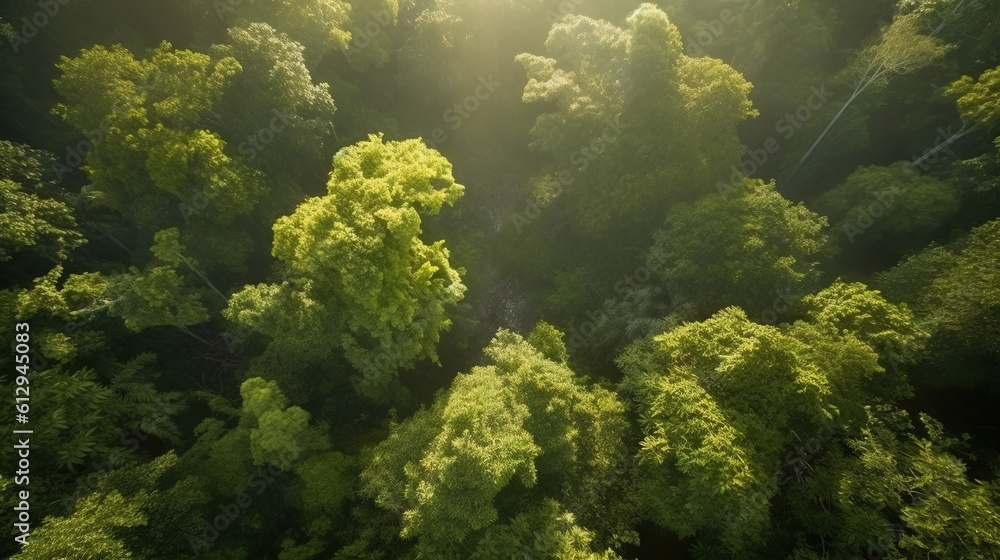 Aufkleber a view of the top of a forest from a bird's eye view. generative ai