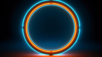 Neon light frame, orange blue, copy space.
