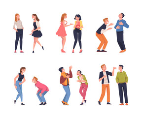 Fototapeta premium People Character Telling Funny Story and Joke Laughing Out Loud and Having Fun Vector Set