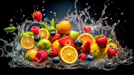 Fototapeta na wymiar Stop Motion Vibrant and Refreshing: A Captivating Image of Colorful Fresh Fruits Splashing in Crystal Clear Water, Evoking a Sense of Joy and Hydration