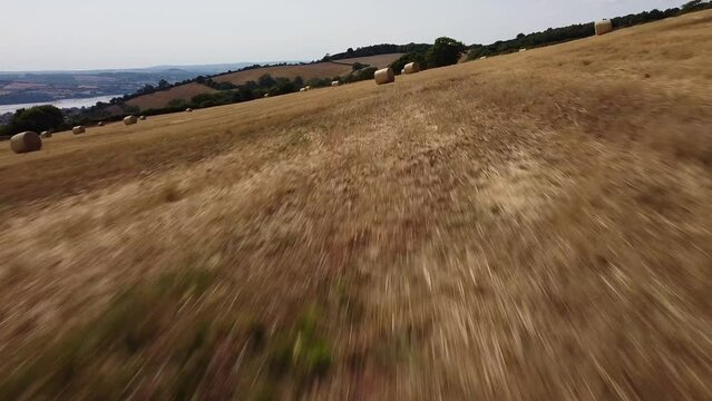 dry landscape hay bail field drone 