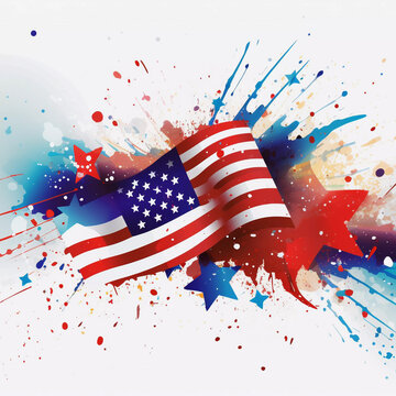 Independence Day 4th July abstract paint splatter image of the star spangled banner generative AI illustration