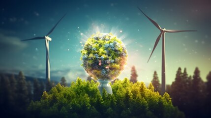 concept of sustainability and renewable energy. A world with less CO2 emissions. 