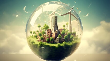 concept of sustainability and renewable energy. A world with less CO2 emissions. 