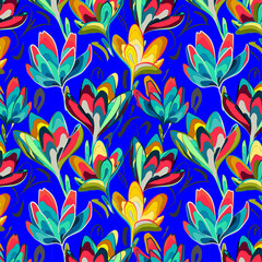 Fototapeta na wymiar pattern bright iridescent abstract bright colored flowers bouquet background blue leaves petals composition of flowers