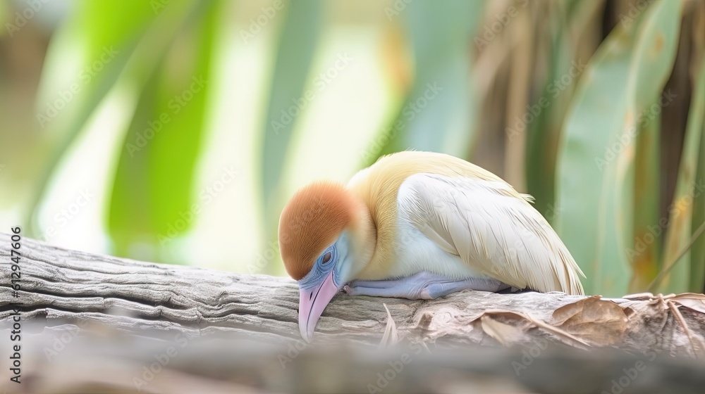 Poster a bird is sitting on a branch with a long beak. generative ai